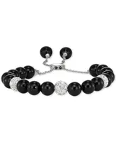 Onyx (8mm) and Crystal Adjustable Bolo Bracelet