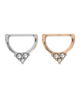 Bodifine Stainless Steel Set of 2 Colors Crystal Clicker Nipple Rings