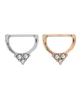 Bodifine Stainless Steel Set of 2 Colors Crystal Clicker Nipple Rings