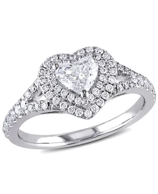 Certified Diamond (1 ct. t.w.) Heart-Shape Double Halo Engagement Ring 14k White Gold
