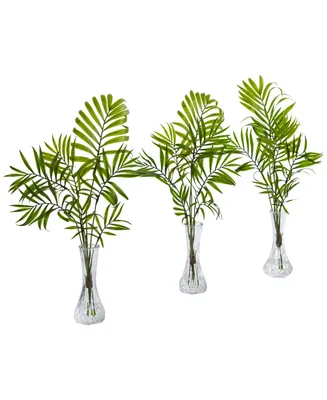 Nearly Natural Mini Palm Artificial Plant in Vase, Set of 3
