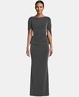 Betsy & Adam Metallic-Knit Draped Gown