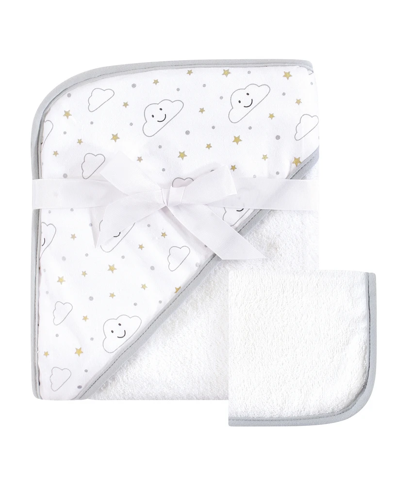 Hudson Baby Unisex Plush Cotton Hooded Drying Robe with Matching Cleansing Cloth