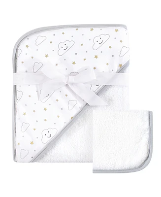 Hudson Baby Unisex Plush Cotton Hooded Drying Robe with Matching Cleansing Cloth