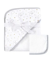 Hudson Baby Unisex Plush Cotton Hooded Drying Robe with Matching Cleansing Cloth