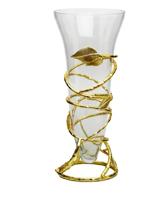 Classic Touch Glass Vase with Removable Gold Leaf Base