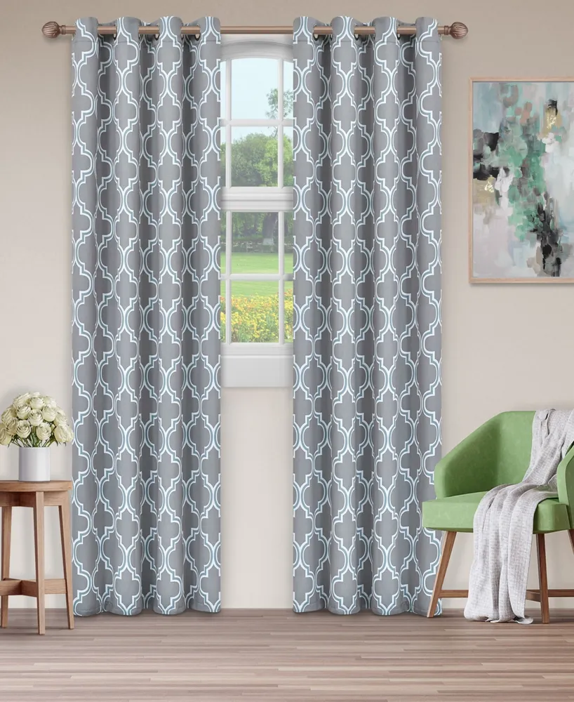 Superior Modern Bohemian Trellis Room Darkening 2-Piece Curtain Panels with Grommet Header Top