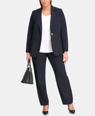 Calvin Klein Plus Size One Button Jacket Straight Leg Pants