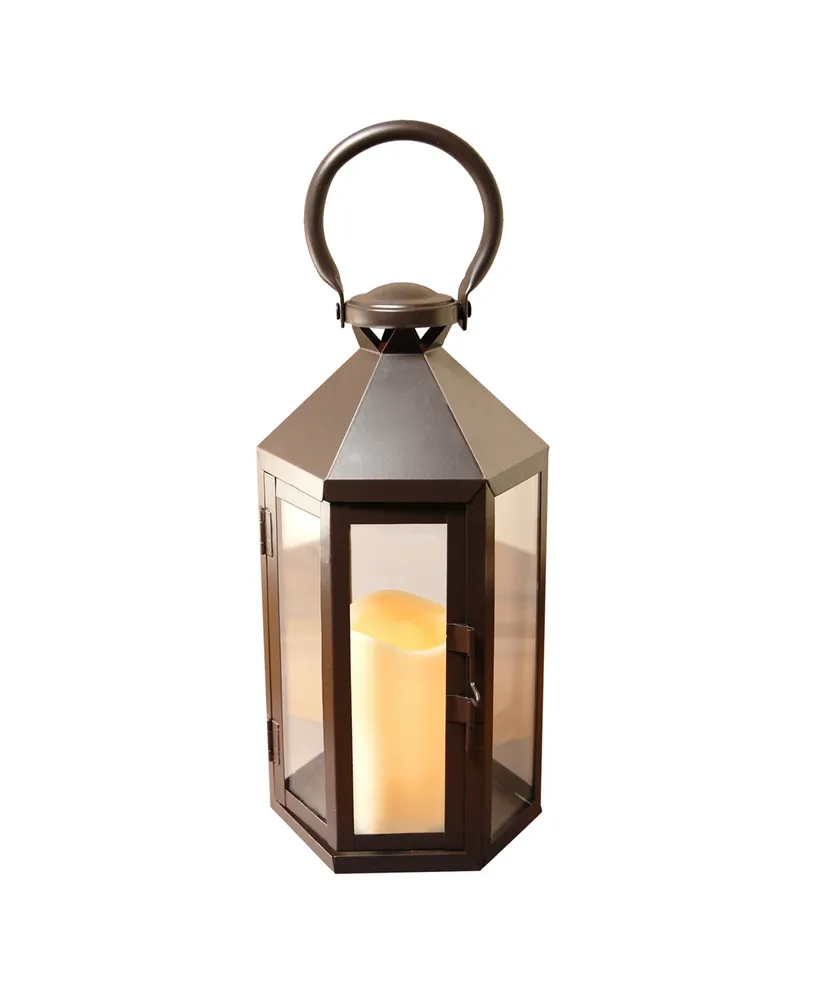 Lumabase Warm Black Hexagon Metal Lantern with Led Candle