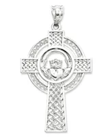 14k White Gold Charm, Celtic Claddagh Cross Charm