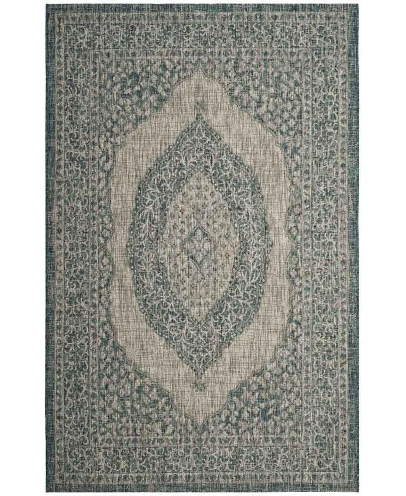 Safavieh Courtyard CY8751 Light Gray and Teal 5'3" x 7'7" Sisal Weave Outdoor Area Rug