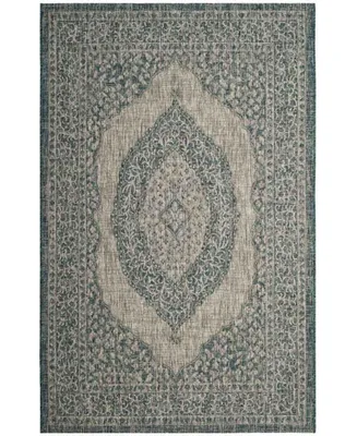 Safavieh Courtyard CY8751 Light Gray and Teal 5'3" x 7'7" Sisal Weave Outdoor Area Rug