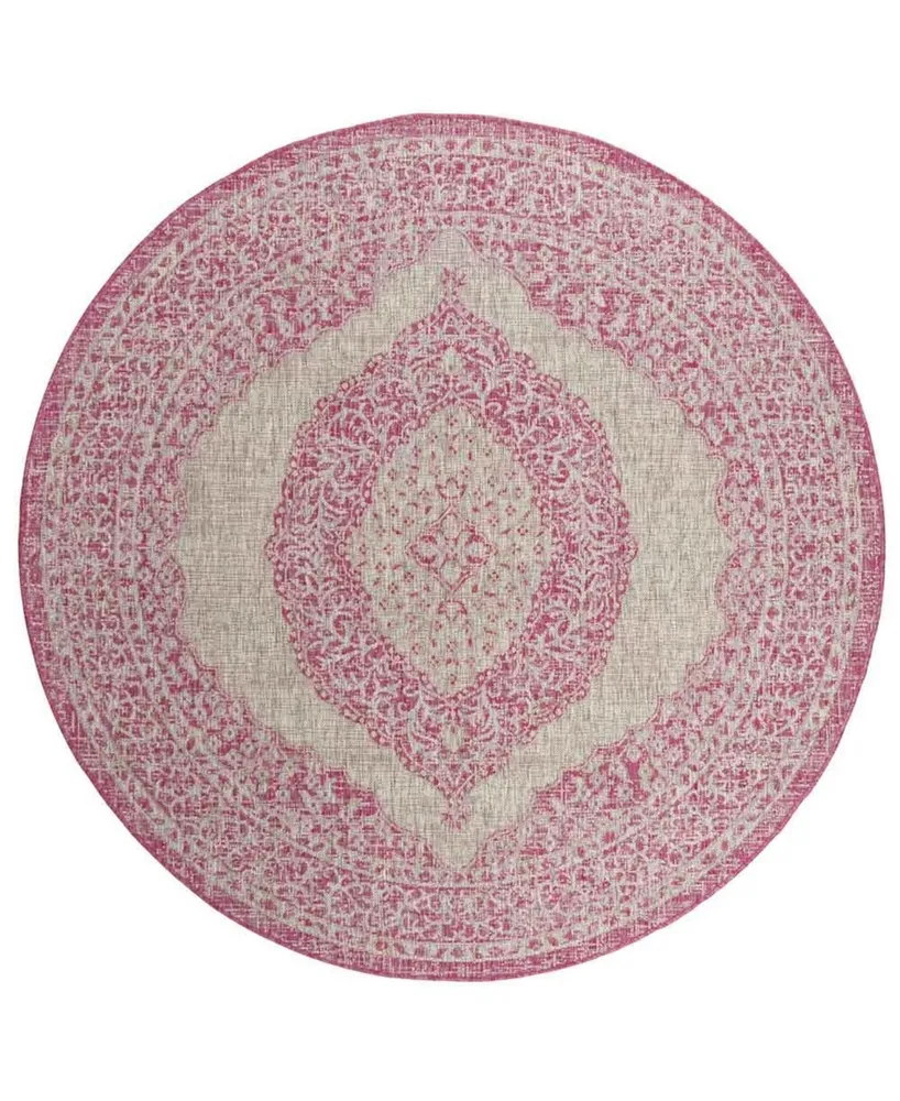 Safavieh Courtyard CY8751 Light Gray and Fuchsia 6'7" x 6'7" Sisal Weave Round Outdoor Area Rug