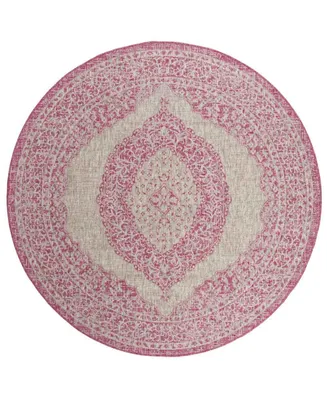 Safavieh Courtyard CY8751 Light Gray and Fuchsia 6'7" x 6'7" Sisal Weave Round Outdoor Area Rug