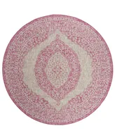 Safavieh Courtyard CY8751 Light Gray and Fuchsia 6'7" x 6'7" Sisal Weave Round Outdoor Area Rug