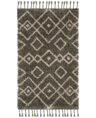 Safavieh Moroccan Fringe Shag MFG249 Gray and Cream 3' X 5' Area Rug