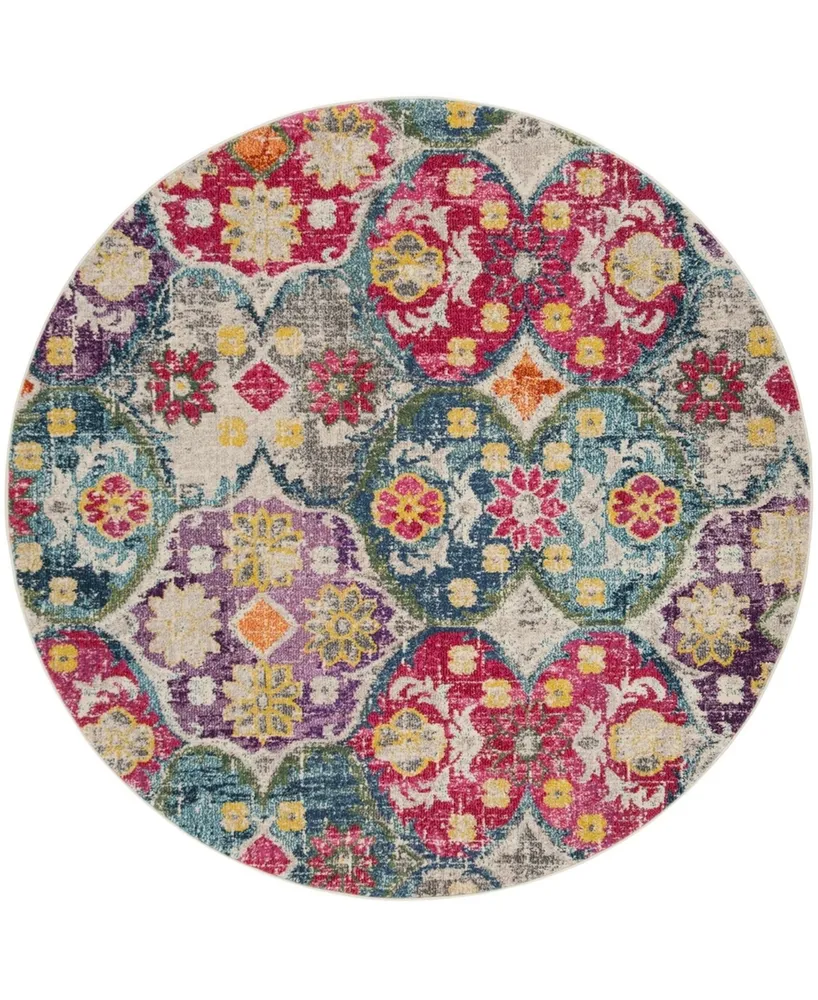 Safavieh Monaco MNC248 Gray and Fuchsia 6'7" x 6'7" Round Area Rug