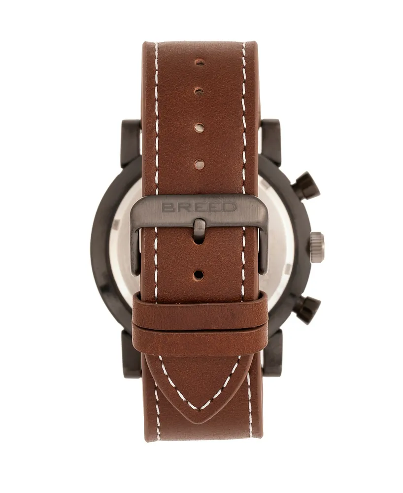 Breed Quartz Ryker Camel Face Chronograph Genuine Brown Leather Watch 45mm