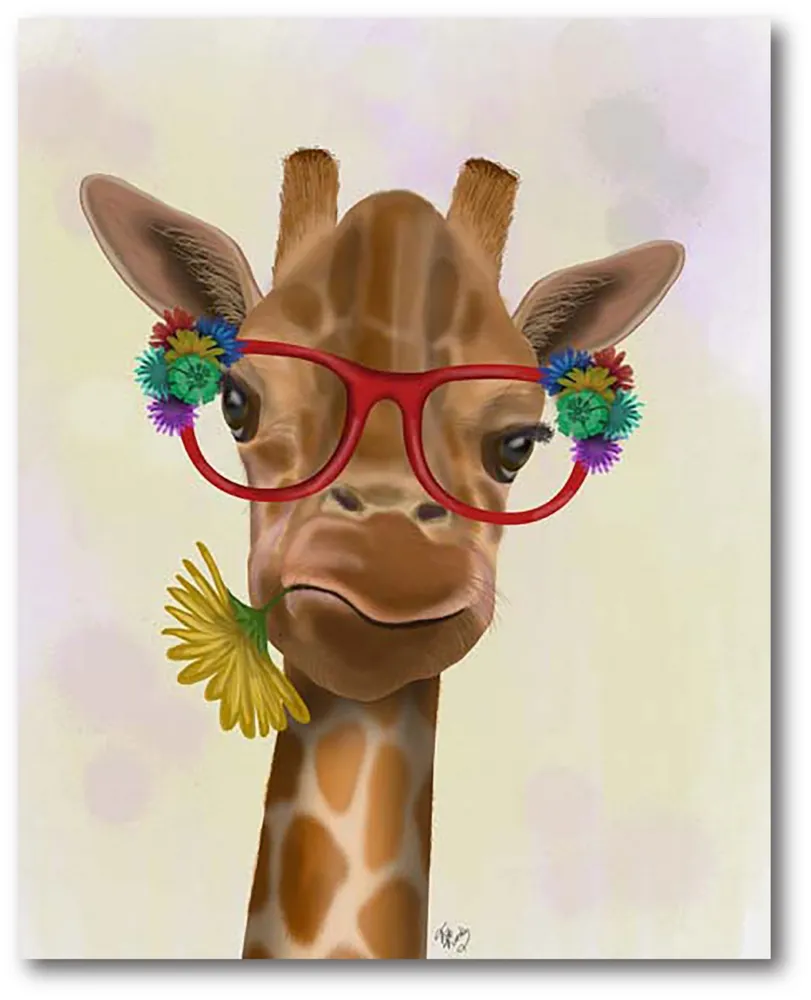 Courtside Market Giraffe and Flower Glasses 3 Gallery-Wrapped Canvas Wall Art - 16" x 20"