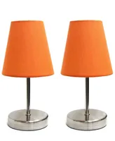 Simple Designs Sand Nickel Mini Basic Table Lamp with Fabric Shade 2 Pack Set