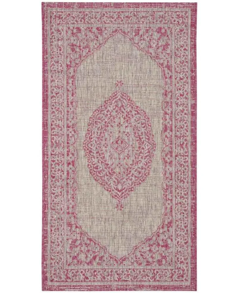 Safavieh Courtyard CY8751 Light Gray and Fuchsia 2' x 3'7" Sisal Weave Outdoor Area Rug