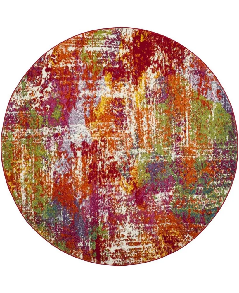 Safavieh Watercolor WTC695 Orange and Green 6'7" x 6'7" Round Area Rug