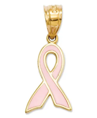 14k Gold Charm, Pink Awareness Ribbon Charm