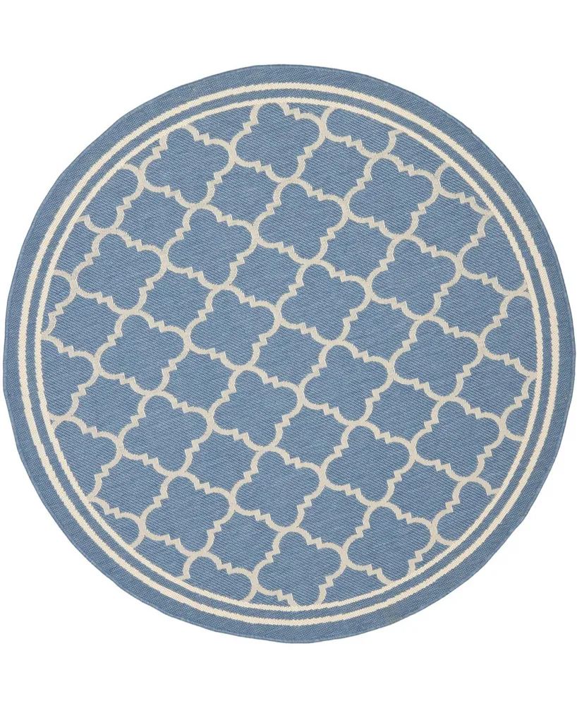 Safavieh Courtyard CY6918 Blue and Beige 7'10" x 7'10" Sisal Weave Round Outdoor Area Rug