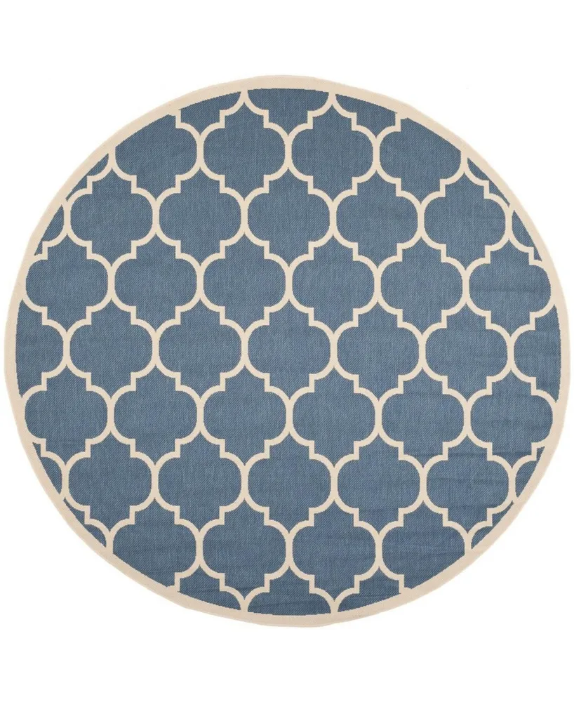 Safavieh Courtyard CY6914 Blue and Beige 5'3" x 5'3" Round Outdoor Area Rug