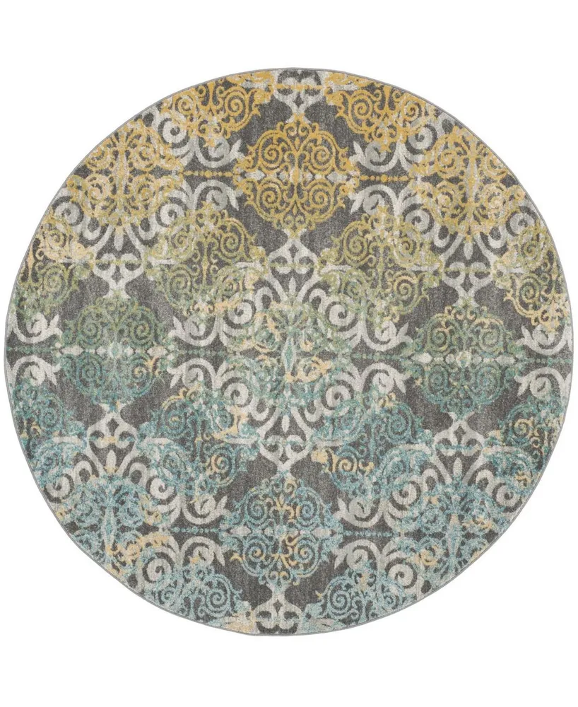 Safavieh Evoke EVK230 Gray and Ivory 5'1" x 5'1" Round Area Rug