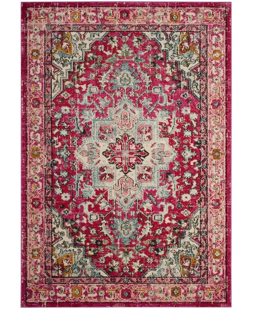 Safavieh Monaco MNC250 Fuchsia and Light Blue 6'7" x 6'7" Round Area Rug