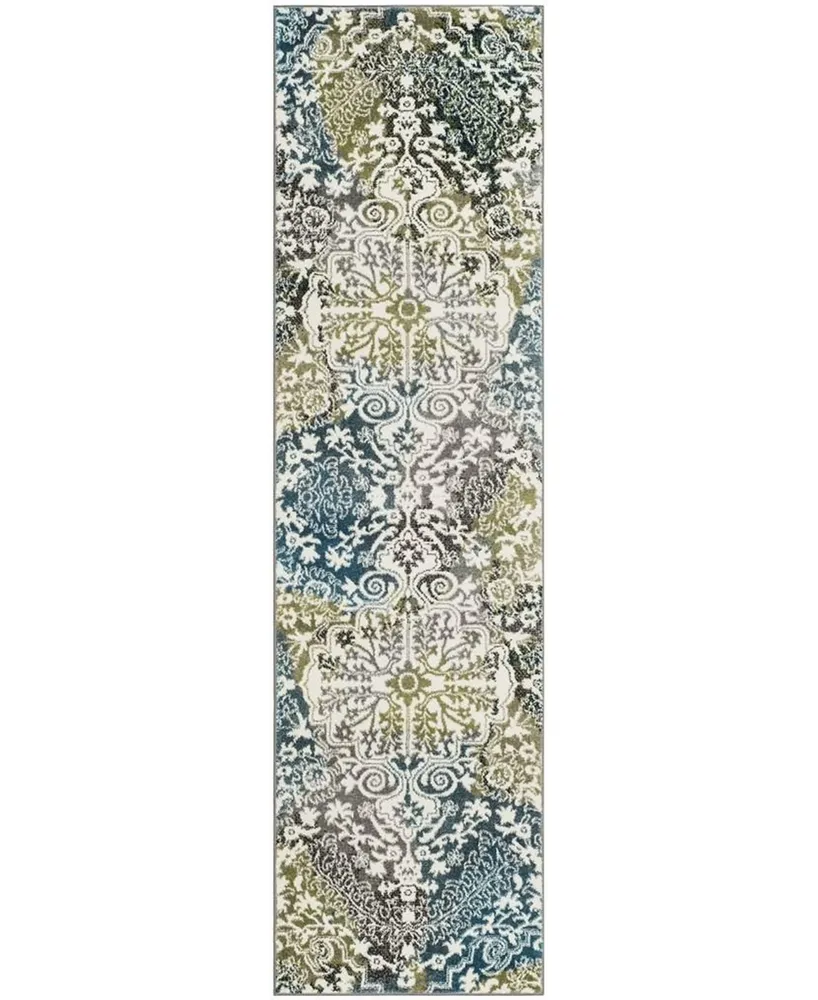 Safavieh Watercolor Ivory and Peacock Blue 2'2" x 12' Runner Area Rug
