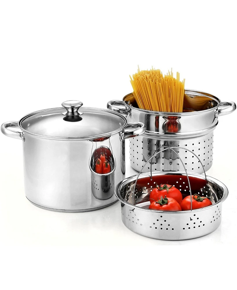 Cook N Home 4-Piece 8 Quart Multipots, Stainless Steel Pasta Cooker Steamer