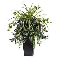 Nearly Natural Wandering Jew and Spider Plant in Black Planter