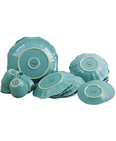 Elama Fleur De Lys 20 Piece Dinnerware Set in Turquoise