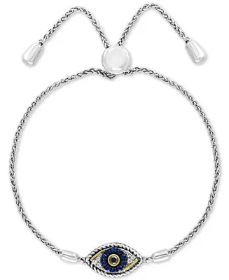 Effy Sapphire (1/10 ct. t.w.) & Diamond (1/10 ct. t.w.) Evil Eye Bolo Bracelet in 14k Gold & Sterling Silver