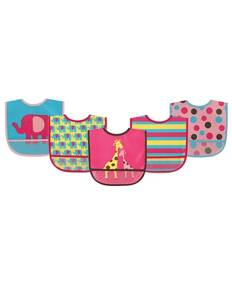 Luvable Friends Baby Girl Waterproof Peva Bibs 5pk