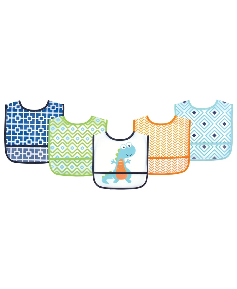 Luvable Friends Baby Boy Waterproof Peva Bibs 5pk, Dinosaur, One Size