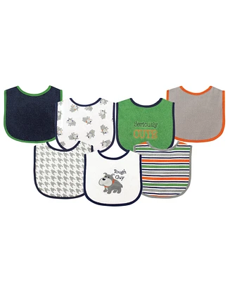 Luvable Friends Baby Boy Cotton Terry Drooler Bibs with Peva Back 7pk, Dog, One Size