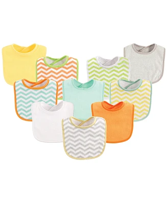 Luvable Friends Baby Cotton Terry Bibs 10pk, Neutral Chevron, One