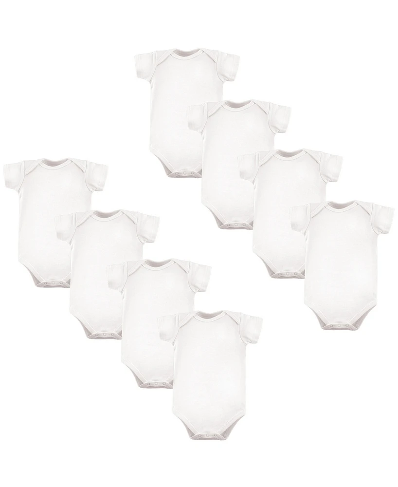 Luvable Friends Cotton Bodysuits 8Pk, White, 18-24 Months