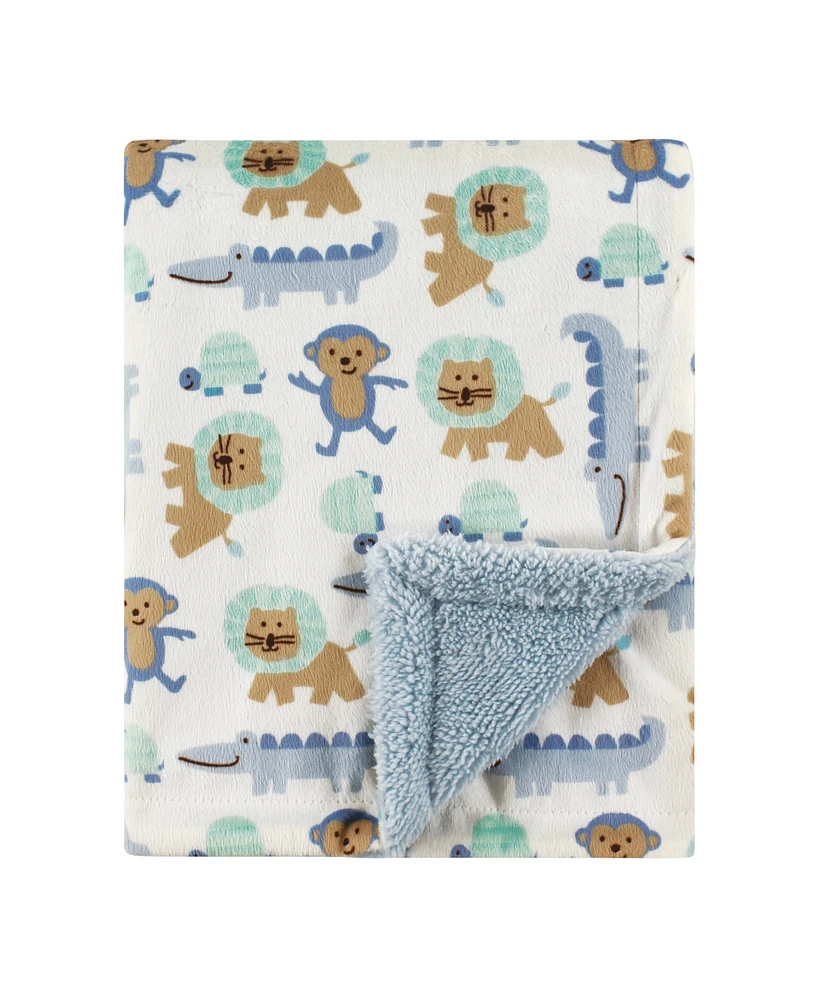 Luvable Friends Baby Girl Plush Blanket with Faux Shearling Back
