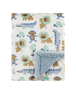 Luvable Friends Baby Girl Plush Blanket with Faux Shearling Back