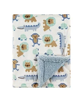 Luvable Friends Baby Girl Plush Blanket with Faux Shearling Back