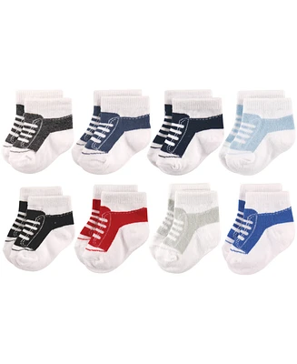 Hudson Baby Boys Cotton Rich Newborn and Terry Socks, Sneaker Navy Gray, 12-24 Months