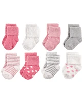 Hudson Baby Girls Cotton Rich Newborn and Terry Socks, Dots Stripes