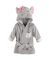 Hudson Baby Baby Girls Cotton Animal Face Bathrobe, Pretty Elephant, 0-9 Months