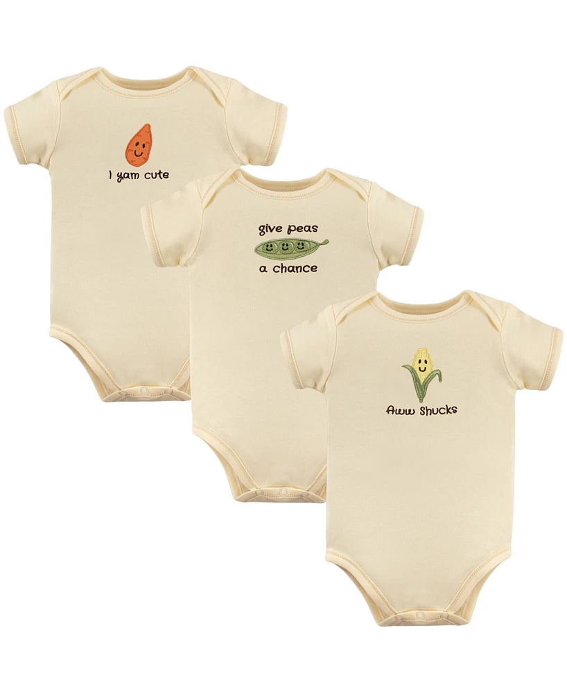 Touched by Nature Baby Boys Organic Cotton Bodysuits 3pk, Corn, 3-6 Months