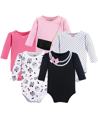 Little Treasure Baby Girls Treasure Cotton Long-Sleeve Bodysuits 5pk, Mittens, Months