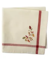 Embroidered Fall Leaves Corner with Border Napkin, Set of 6